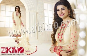 Prachi Desai 3032 Beige Embroidered Georgette  Semi-stitched Party Wear/Daily Wear Straight Suit