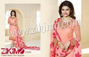 Prachi Desai 3033LightRed Embroidered Georgette  Semi-stitched Party Wear/Daily Wear Straight Suit