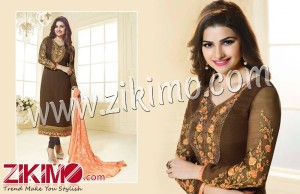 Prachi Desai 3034CoffeeBrown Embroidered Georgette  Semi-stitched Party Wear/Daily Wear Straight Suit