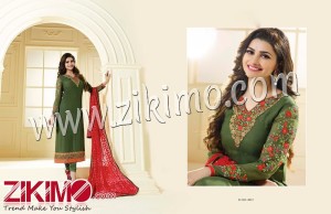 Prachi Desai 3037ArmyGreen Party Wear Embroidered Georgette  Semi-stitched Party Wear/Daily Wear Straight Suit