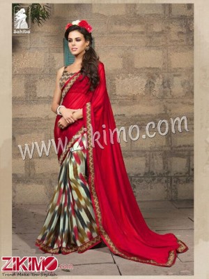 Pavitra Sahiba 1009 Red and Multicolor Party Wear/Daily Wear Goergette Saree
