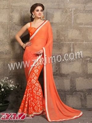 Pavitra Sahiba 1011 Orange and Beige Party Wear/Daily Wear Goergette Saree