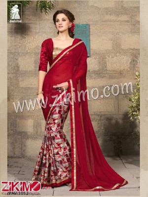 Pavitra Sahiba 1013 Maroon and Multicolor Party Wear/Daily Wear Goergette Saree