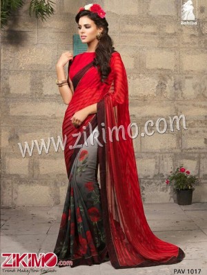 Pavitra Sahiba 1017 Red and Black Party Wear/Daily Wear Goergette Saree