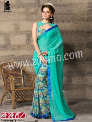 Pavitra Sahiba 1018 AquaBlue and Multicolor Party Wear/Daily Wear Goergette Saree