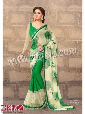 vitra Sahiba 803 Green and DullGreen Party Wear/Daily Wear Goergette Saree