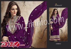 Patraani 1003 9000 Purple Velvet Embroidered Winter Wear Wedding/Party Wear Straight Suit With Shantoon Bottom and Chiffon Dupatta