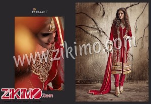 Patraani 1004 9000 Red Velvet Embroidered Winter Wear Wedding/Party Wear Straight Suit With Shantoon Bottom and Chiffon Dupatta