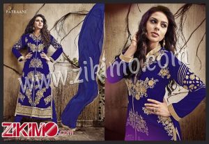 Patraani 1005 9000 Blue Velvet Embroidered Winter Wear Wedding/Party Wear Straight Suit With Shantoon Bottom and Chiffon Dupatta