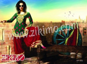 Rama KP006 Green Gorgette Diamond Work Wedding/Party Wear Red Patiala Salwar Suit With Chiffon Dupatta