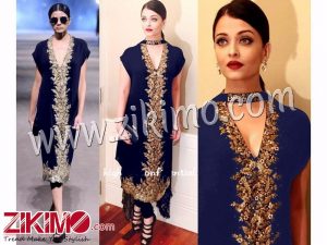 Aishwarya Rai Party/Wedding Wear Navy Blue Georgette with Embroidery Palazzo/Pants Style Unstitched Suit