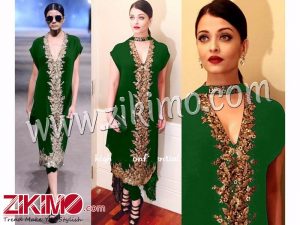 Aishwarya Rai Party/Wedding Wear Green Georgette with Embroidery Palazzo/Pants Style Unstitched Suit