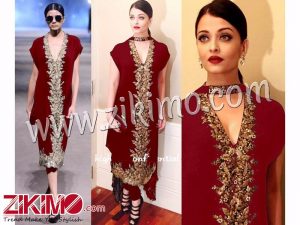 Aishwarya Rai Party/Wedding Wear Maroon Georgette with Embroidery Palazzo/Pants StyleUnstitched Suit