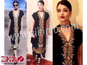 Aishwarya Rai Party/Wedding Wear Black And Golden  Georgette with Embroidery Palazzo/Pants Style Unstitched Suit