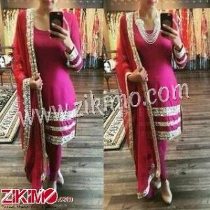 Designer Pink Georgette with Embroidery  Un-stitched Party Wear Palazzo/Pants/Chudidar Suit With Nazneen Dupatta
