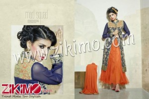 Rutbaa 1002 Fanta Color Net Wedding/Party Wear Anarkali Suit With Bavy Blue Jacquard Jacket