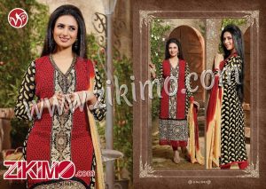 Zikimo Rimzim 12003 Red and Black Embroidered Georgette Semi-Stitched Straight Suit
