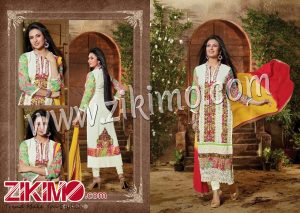 Zikimo Rimzim 12011 White and Light Green Embroidered Georgette Semi-Stitched Straight Suit