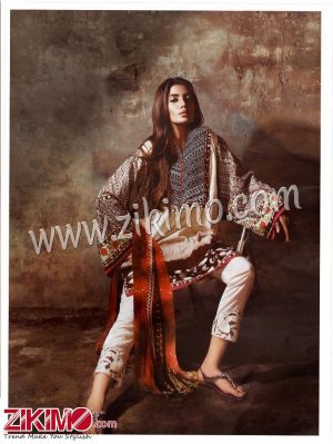 Zikimo Sanna and Safeena 4-A Cream and Brown Embroidered Cotton Satin Party/Daily Wear Designer Suit