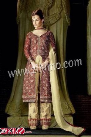 Vifaa B106 Maroon And Beige Silk Embroidery Work Wedding Wear Suit With Bemberg Dupatta a