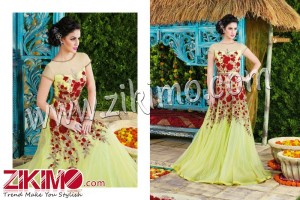 Voilet 4607 Yellow Green Net Wedding/Party Wear Gown