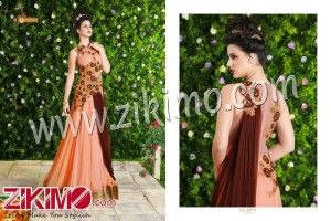 Voilet 4611  Brown And Peach Geogette Wedding/Party Wear Gown