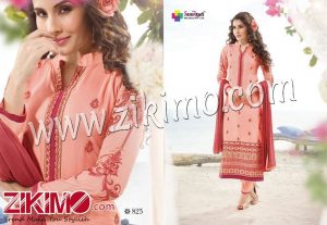 Zikimo Viva825 LightRed and Maroon Designer Embroidered Satin Cotton Semi-stitched Party Wear/Daily Wear Straight Suit