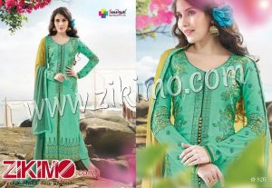 Zikimo Viva826 SpringGreen and beige Designer Embroidered Satin Cotton Semi-stitched Party Wear/Daily Wear Straight Suit