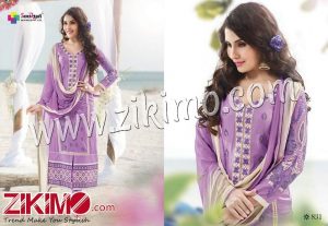 Zikimo Viva831 Lavender and White Designer Embroidered Satin Cotton Semi-stitched Party Wear/Daily Wear Straight Suit