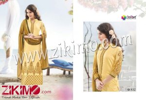 Zikimo Viva832 CornYellow and CopperBrown Designer Embroidered Satin Cotton Semi-stitched Party Wear/Daily Wear Straight Suit