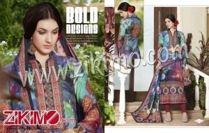 Fiona Zohraa 172 Maroon and Blue Pashmina Digital Print Un-stitched Straight Suit With Pashmina Dupatta