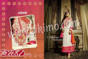 Zikimo Zubeda 4101 White and Magenta Embroidered Georgette Long Semi-stitched Party Wear/Daily Wear Long Straight Suit