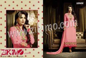 Zikimo Zubeda 4102 BabyPink and DeepPink Embroidered Georgette Long Semi-stitched Party Wear/Daily Wear Long Straight Suit