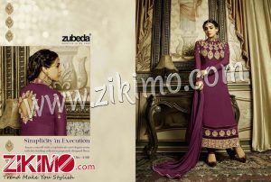 Zikimo Zubeda 4106 DarkPurple and Beige Embroidered Georgette Long Semi-stitched Party Wear/Daily Wear Long Straight Suit