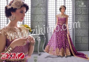Zoya Flying Look Purple Wedding/Party Wear Embroidered Flared Suit 14002