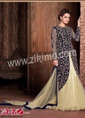 BLACK AND CREAM VELVET EMBROIDERY DESIGNER SALWAR SUIT