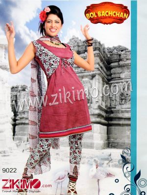Zikimo Bolbachan 9022DarkMagenta Printed Cotton Un-stitched Daily Wear Salwar Suit