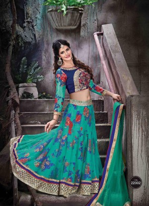 NavyBlue and Multicolor22002 Semi-stitched Wedding Wear Valvet/Silk Anarkali Style Chaniya Choli