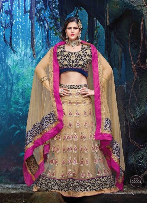 MidnightBlue and Beige22004 Semi-stitched Wedding Wear Valvet/Silk Anarkali Style Chaniya Choli