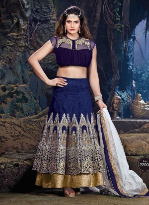 ViolateBlue and Blue22005 Semi-stitched Wedding Wear Valvet/Silk Anarkali Style Chaniya Choli