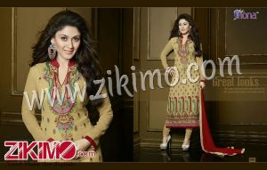 Zikimo Fiona Manjree1014 SandyBrown and CornellRed Georgette Party Wear Unstitched Straight Suit
