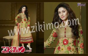 Zikimo Fiona Manjree1018 SandyBrown and Red Georgette Party Wear Unstitched Straight Suit