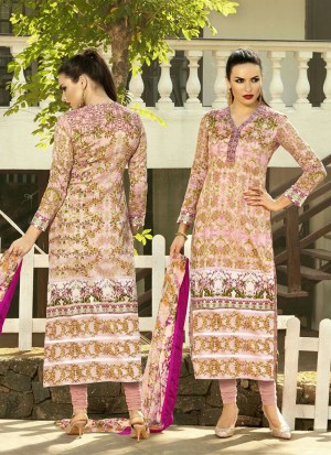 Multicolor and Pink 194 Party Wear Cotton Satin Long Straight Un-stitched  Suit At Zikimo