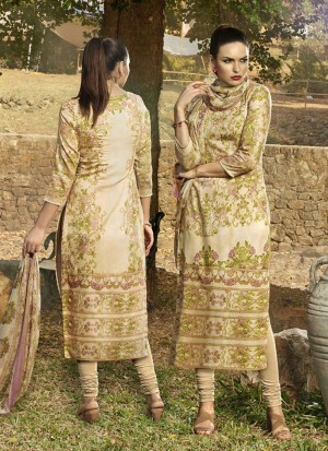 Multicolor and Sandy Brown196 Party Wear Cotton Satin Long Straight Un-stitched Suit At Zikimo