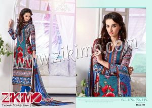 Zikimo Fiza 102 Blue and Red Cotton Satin Party Wear/Daily Wear Un-stitched Straight Suit