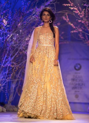Beige Indo-Western Wedding Gown with Multi-Color Embroidery at  ZIkimo
