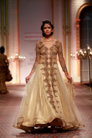 Incredible Beige Brown Hand Embroidered Couture Wedding Gown with Applique Work At Zikimo