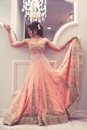 Unimaginable Peach Hand Embroidered Couture Wedding Gown At Zikimo