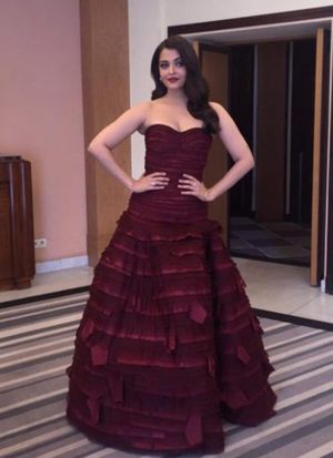 Unique Aishwarya Rai Cannes 2015 Maroon Party Wear Gown At Zikimo