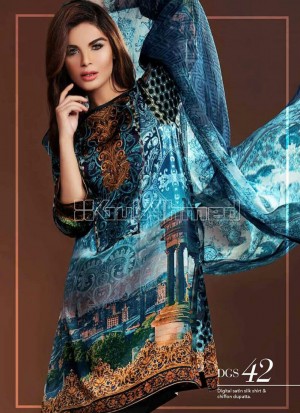 Multicolor and Black Party 42 Party Wear Printed Un-stitched Satin Pakistani Suit at Zikimo